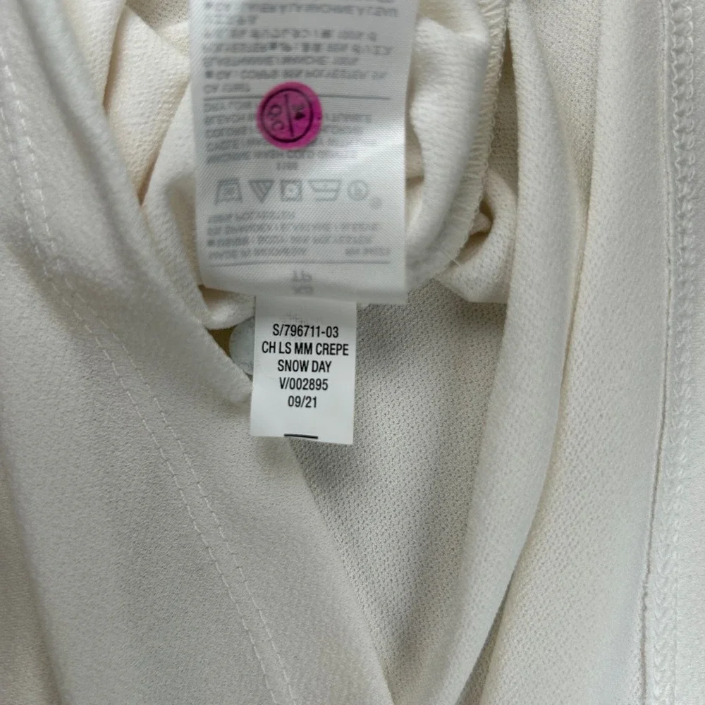 Banana Republic Women White Crepe Mixed Media Puff Sleeve Top XS Snow Day